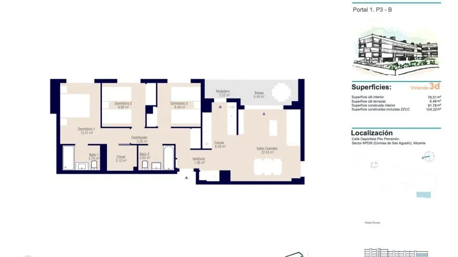 Apartamento de 3 dormitorios en Alicante, Spain No. 670 № 12